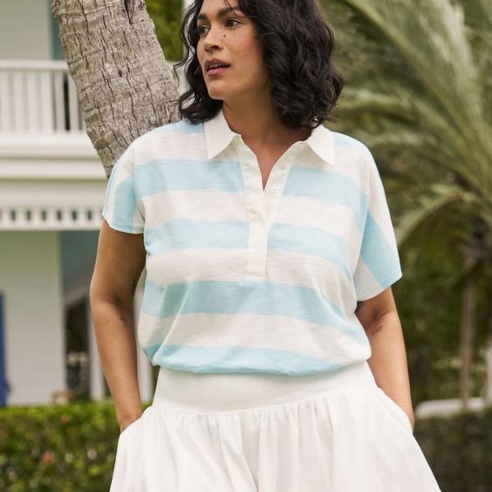 Torrid Light Blue and White Belle Isle Polo Shirt